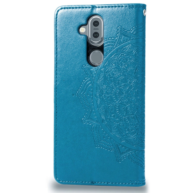 For Nokia 8.1 / X7 Halfway Mandala Embossing Pattern Horizontal Flip Leather Case with Holder & Card Slots & Wallet & Lanyard