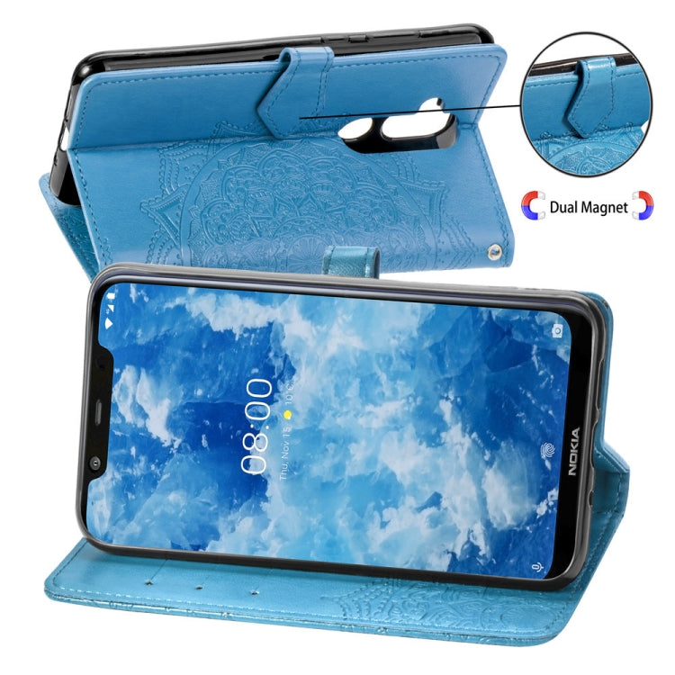For Nokia 8.1 / X7 Halfway Mandala Embossing Pattern Horizontal Flip Leather Case with Holder & Card Slots & Wallet & Lanyard