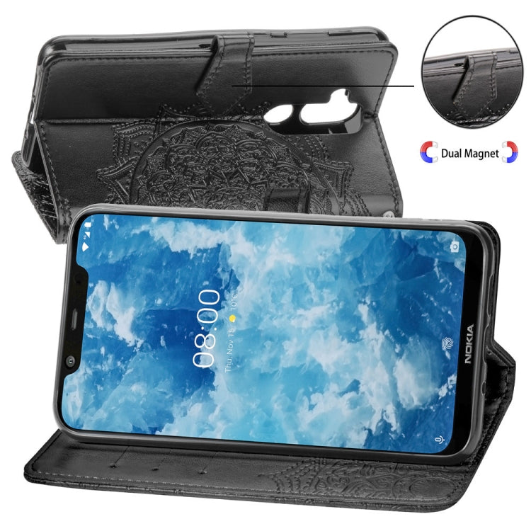 For Nokia 8.1 / X7 Halfway Mandala Embossing Pattern Horizontal Flip Leather Case with Holder & Card Slots & Wallet & Lanyard