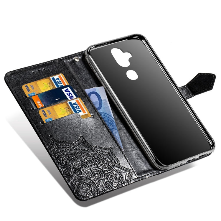 For Nokia 8.1 / X7 Halfway Mandala Embossing Pattern Horizontal Flip Leather Case with Holder & Card Slots & Wallet & Lanyard