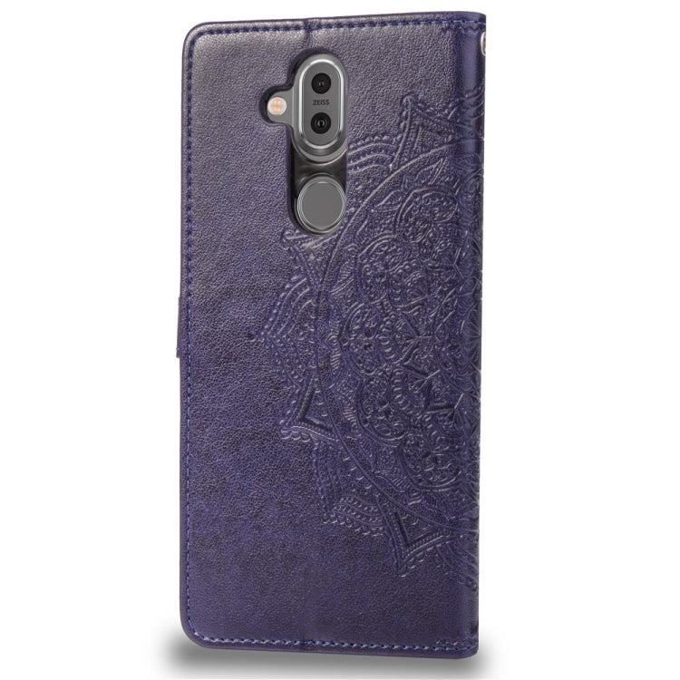 For Nokia 8.1 / X7 Halfway Mandala Embossing Pattern Horizontal Flip Leather Case with Holder & Card Slots & Wallet & Lanyard