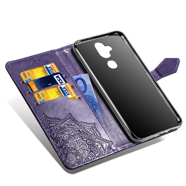 For Nokia 8.1 / X7 Halfway Mandala Embossing Pattern Horizontal Flip Leather Case with Holder & Card Slots & Wallet & Lanyard