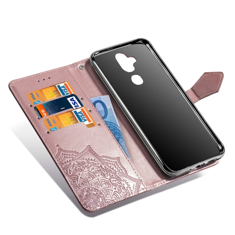 For Nokia 8.1 / X7 Halfway Mandala Embossing Pattern Horizontal Flip Leather Case with Holder & Card Slots & Wallet & Lanyard