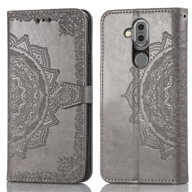 For Nokia 8.1 / X7 Halfway Mandala Embossing Pattern Horizontal Flip Leather Case with Holder & Card Slots & Wallet & Lanyard