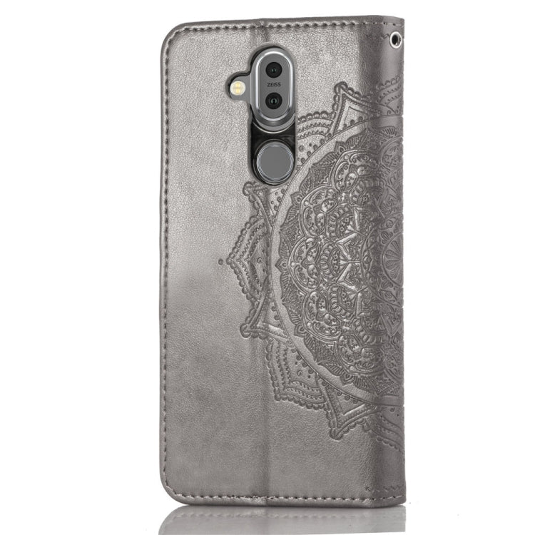 For Nokia 8.1 / X7 Halfway Mandala Embossing Pattern Horizontal Flip Leather Case with Holder & Card Slots & Wallet & Lanyard