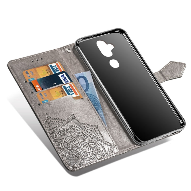 For Nokia 8.1 / X7 Halfway Mandala Embossing Pattern Horizontal Flip Leather Case with Holder & Card Slots & Wallet & Lanyard