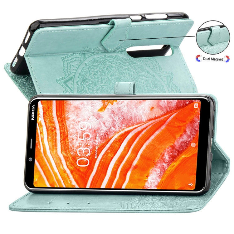 For Nokia 3.1 Plus Halfway Mandala Embossing Pattern Horizontal Flip Leather Case with Holder & Card Slots & Wallet & Lanyard
