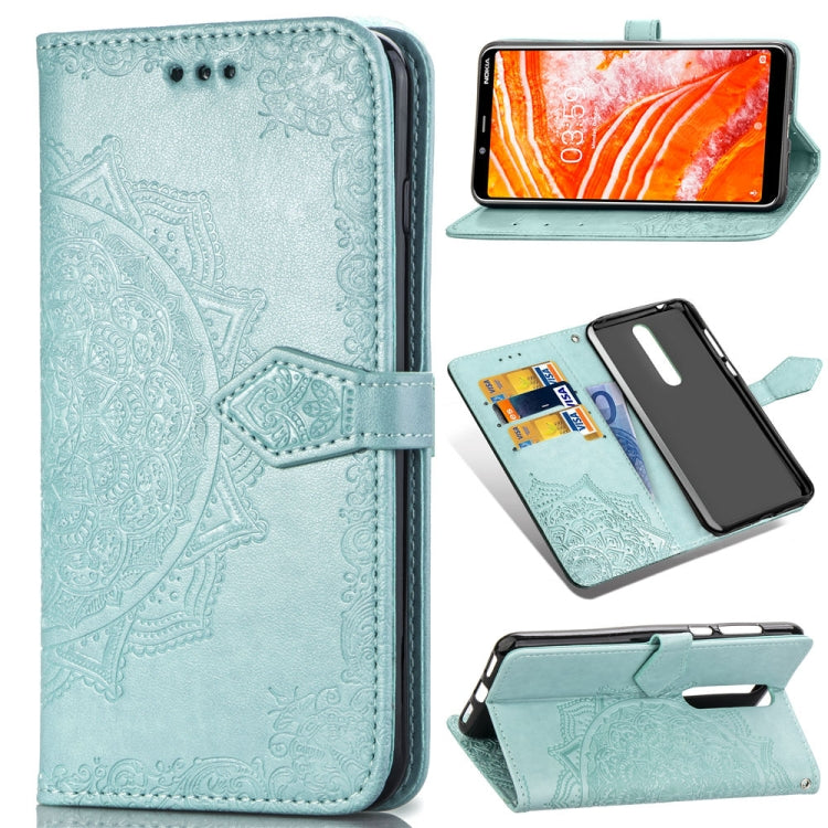 For Nokia 3.1 Plus Halfway Mandala Embossing Pattern Horizontal Flip Leather Case with Holder & Card Slots & Wallet & Lanyard