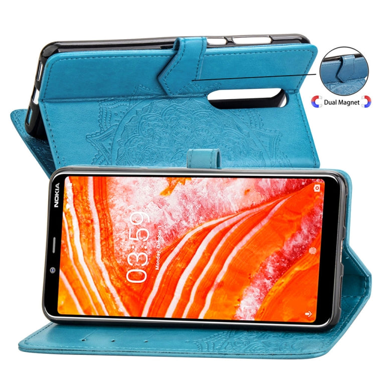 For Nokia 3.1 Plus Halfway Mandala Embossing Pattern Horizontal Flip Leather Case with Holder & Card Slots & Wallet & Lanyard