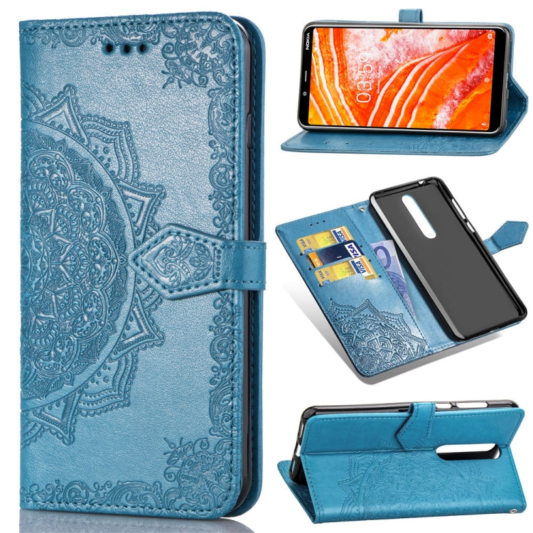 For Nokia 3.1 Plus Halfway Mandala Embossing Pattern Horizontal Flip Leather Case with Holder & Card Slots & Wallet & Lanyard