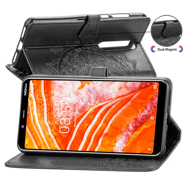For Nokia 3.1 Plus Halfway Mandala Embossing Pattern Horizontal Flip Leather Case with Holder & Card Slots & Wallet & Lanyard