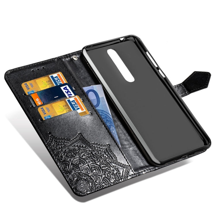 For Nokia 3.1 Plus Halfway Mandala Embossing Pattern Horizontal Flip Leather Case with Holder & Card Slots & Wallet & Lanyard