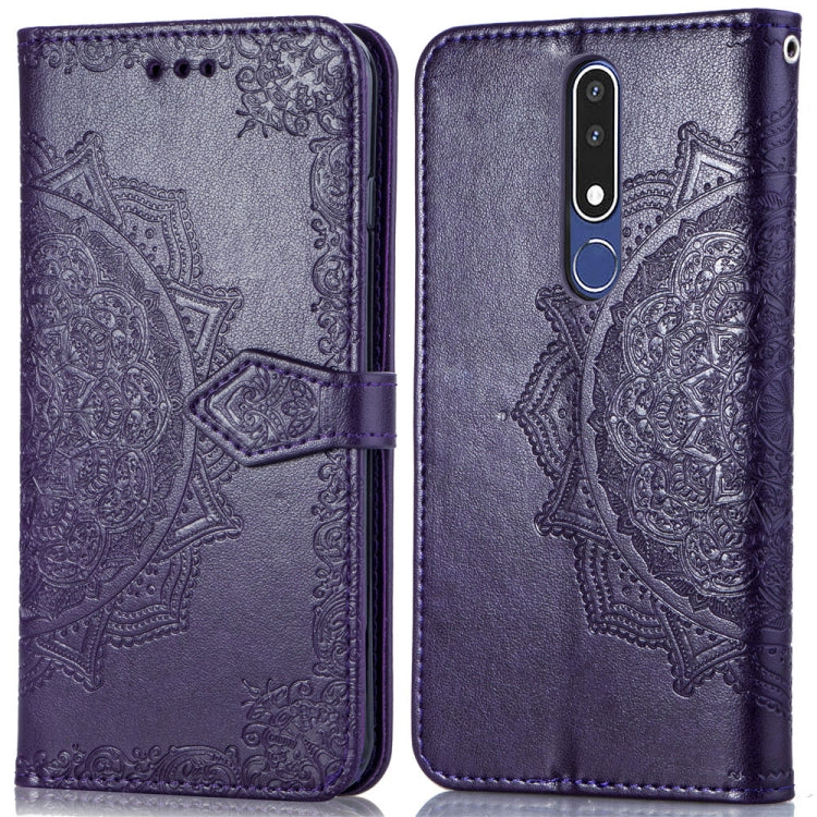 For Nokia 3.1 Plus Halfway Mandala Embossing Pattern Horizontal Flip Leather Case with Holder & Card Slots & Wallet & Lanyard