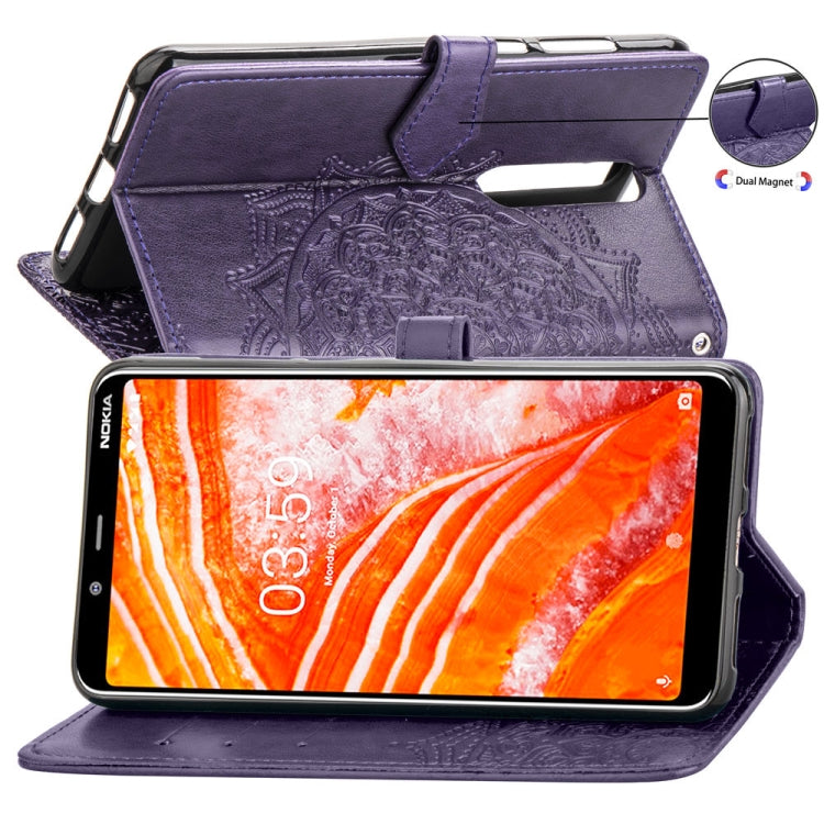 For Nokia 3.1 Plus Halfway Mandala Embossing Pattern Horizontal Flip Leather Case with Holder & Card Slots & Wallet & Lanyard