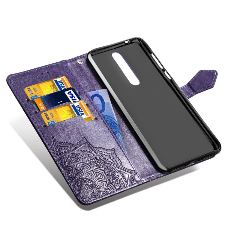 For Nokia 3.1 Plus Halfway Mandala Embossing Pattern Horizontal Flip Leather Case with Holder & Card Slots & Wallet & Lanyard
