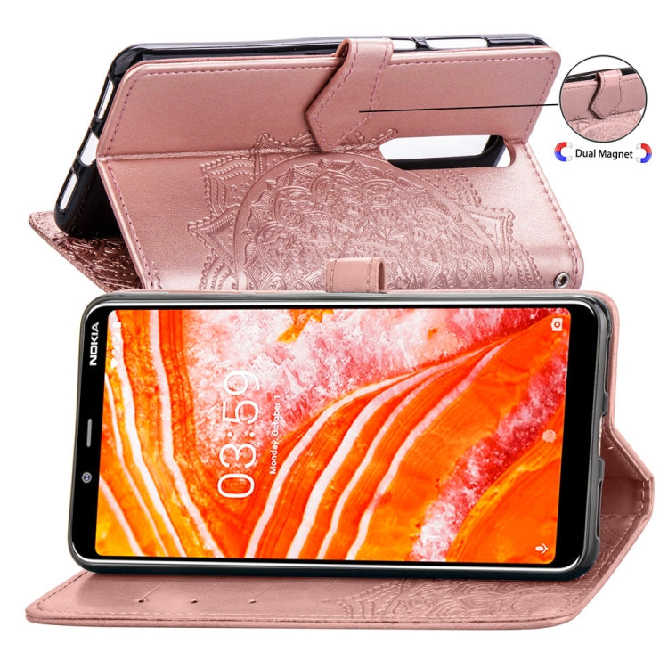 For Nokia 3.1 Plus Halfway Mandala Embossing Pattern Horizontal Flip Leather Case with Holder & Card Slots & Wallet & Lanyard