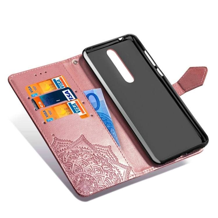 For Nokia 3.1 Plus Halfway Mandala Embossing Pattern Horizontal Flip Leather Case with Holder & Card Slots & Wallet & Lanyard