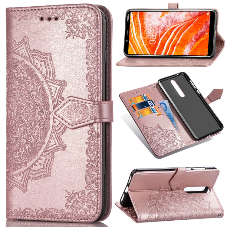 For Nokia 3.1 Plus Halfway Mandala Embossing Pattern Horizontal Flip Leather Case with Holder & Card Slots & Wallet & Lanyard