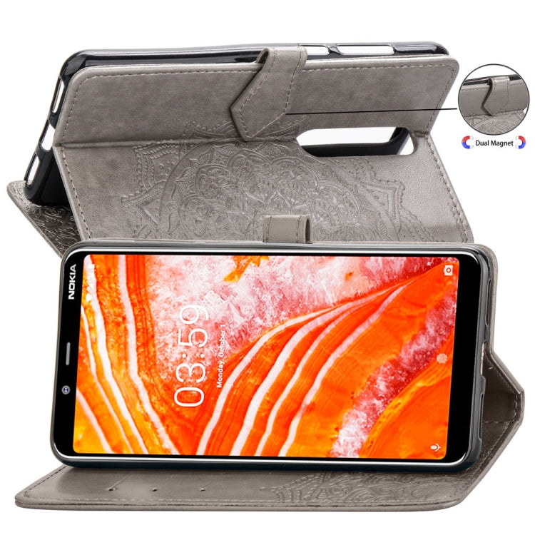 For Nokia 3.1 Plus Halfway Mandala Embossing Pattern Horizontal Flip Leather Case with Holder & Card Slots & Wallet & Lanyard