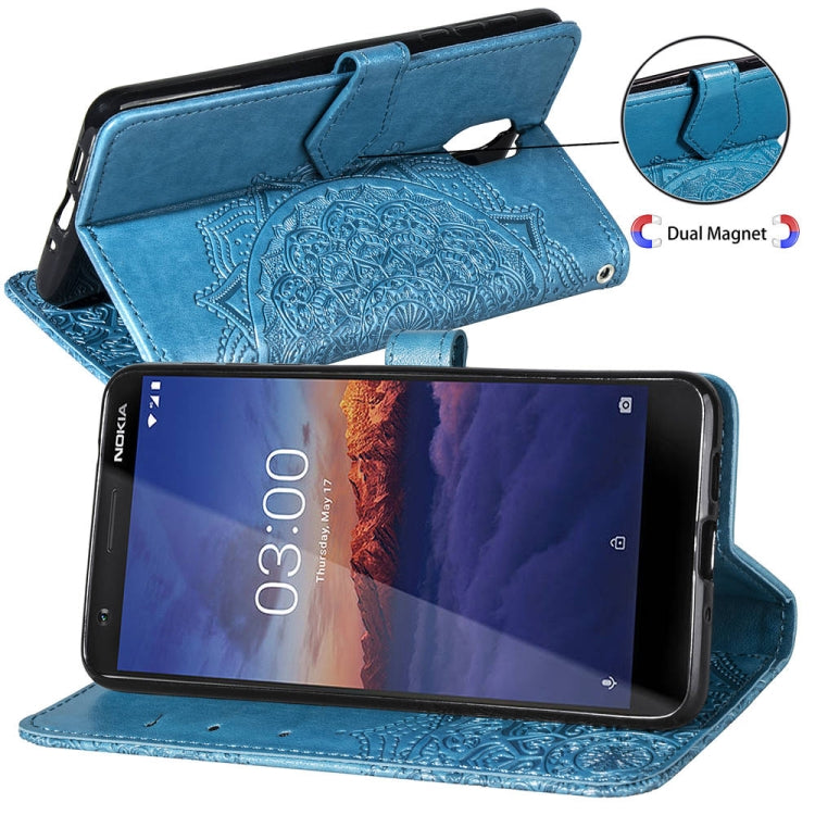 For Nokia 3.1 Halfway Mandala Embossing Pattern Horizontal Flip Leather Case with Holder & Card Slots & Wallet & Lanyard