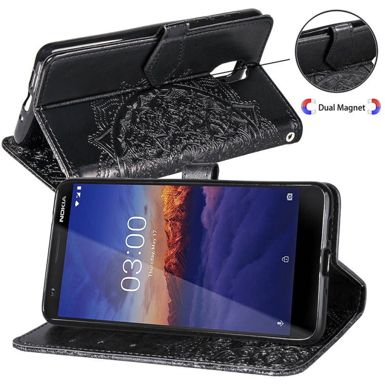 For Nokia 3.1 Halfway Mandala Embossing Pattern Horizontal Flip Leather Case with Holder & Card Slots & Wallet & Lanyard