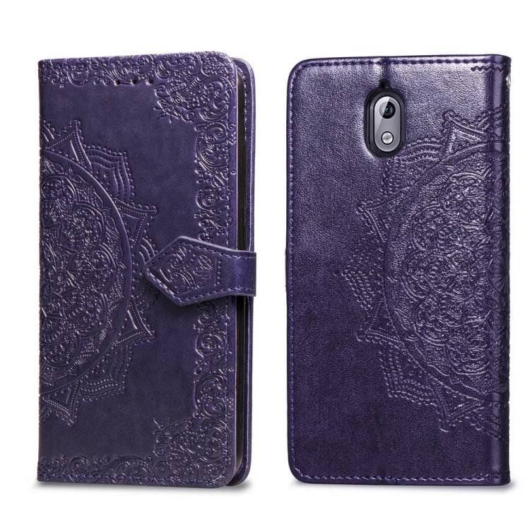 For Nokia 3.1 Halfway Mandala Embossing Pattern Horizontal Flip Leather Case with Holder & Card Slots & Wallet & Lanyard