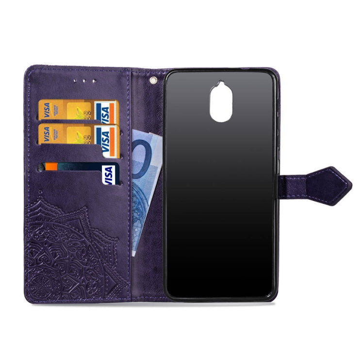 For Nokia 3.1 Halfway Mandala Embossing Pattern Horizontal Flip Leather Case with Holder & Card Slots & Wallet & Lanyard