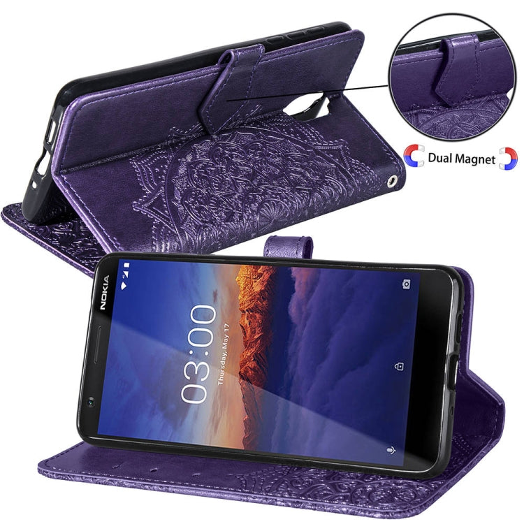 For Nokia 3.1 Halfway Mandala Embossing Pattern Horizontal Flip Leather Case with Holder & Card Slots & Wallet & Lanyard