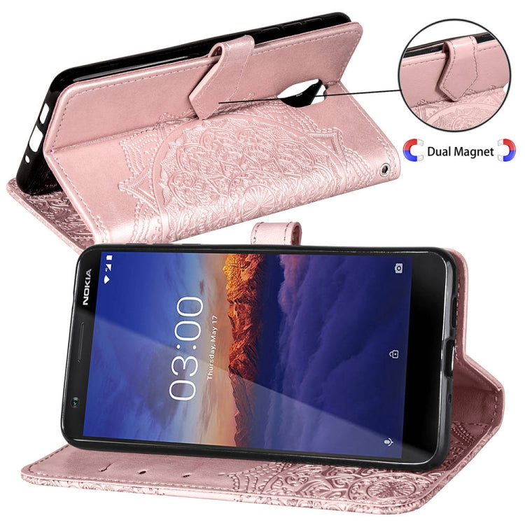 For Nokia 3.1 Halfway Mandala Embossing Pattern Horizontal Flip Leather Case with Holder & Card Slots & Wallet & Lanyard