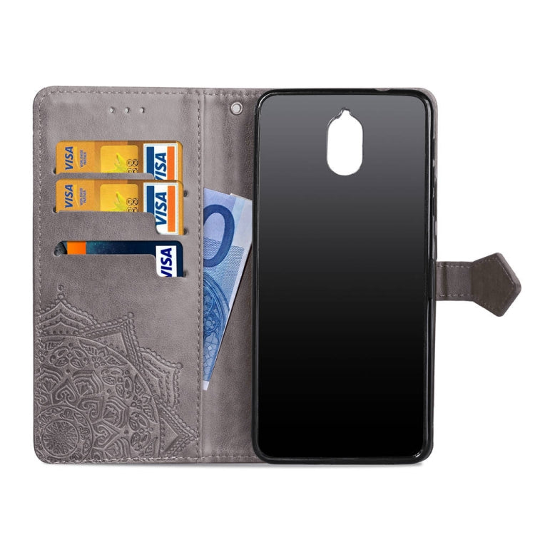For Nokia 3.1 Halfway Mandala Embossing Pattern Horizontal Flip Leather Case with Holder & Card Slots & Wallet & Lanyard
