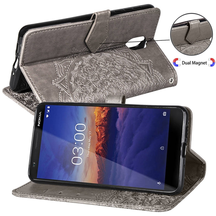 For Nokia 3.1 Halfway Mandala Embossing Pattern Horizontal Flip Leather Case with Holder & Card Slots & Wallet & Lanyard