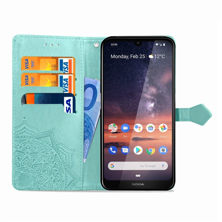 For Nokia 3.2 Halfway Mandala Embossing Pattern Horizontal Flip Leather Case with Holder & Card Slots & Wallet & Lanyard
