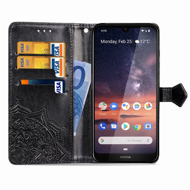 For Nokia 3.2 Halfway Mandala Embossing Pattern Horizontal Flip Leather Case with Holder & Card Slots & Wallet & Lanyard