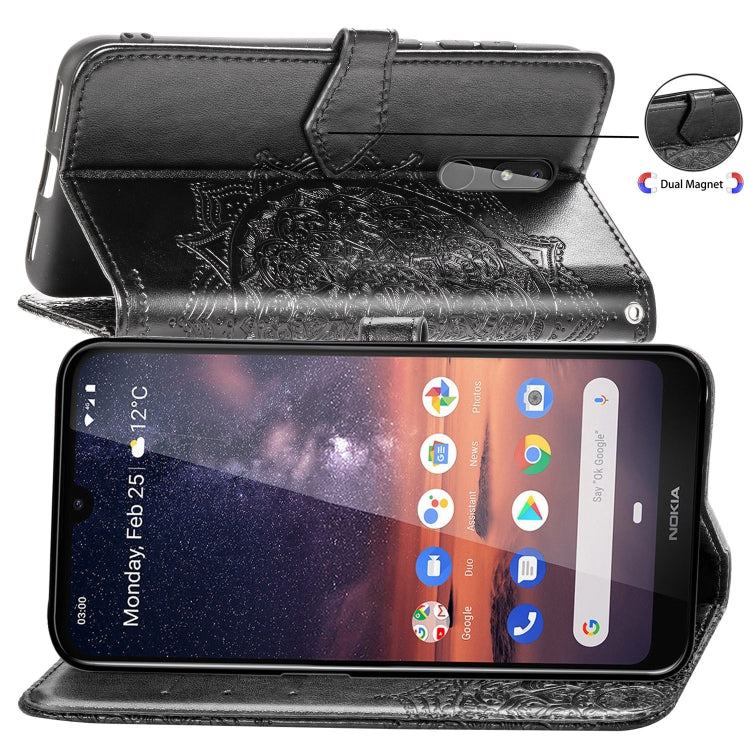 For Nokia 3.2 Halfway Mandala Embossing Pattern Horizontal Flip Leather Case with Holder & Card Slots & Wallet & Lanyard