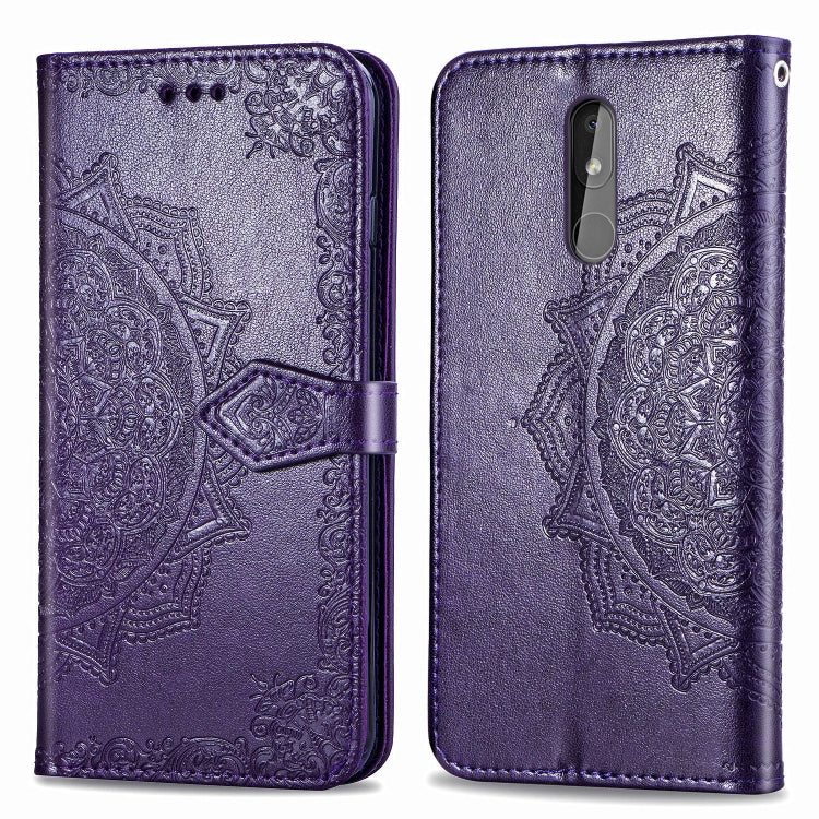 For Nokia 3.2 Halfway Mandala Embossing Pattern Horizontal Flip Leather Case with Holder & Card Slots & Wallet & Lanyard