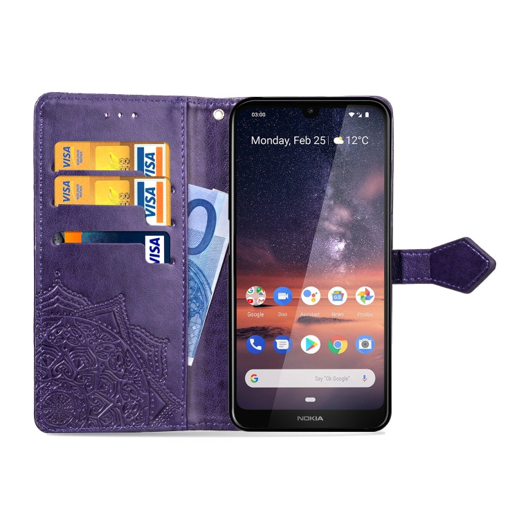 For Nokia 3.2 Halfway Mandala Embossing Pattern Horizontal Flip Leather Case with Holder & Card Slots & Wallet & Lanyard