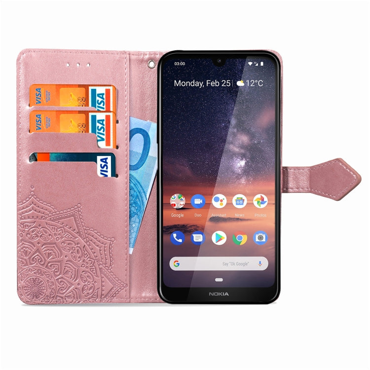 For Nokia 3.2 Halfway Mandala Embossing Pattern Horizontal Flip Leather Case with Holder & Card Slots & Wallet & Lanyard