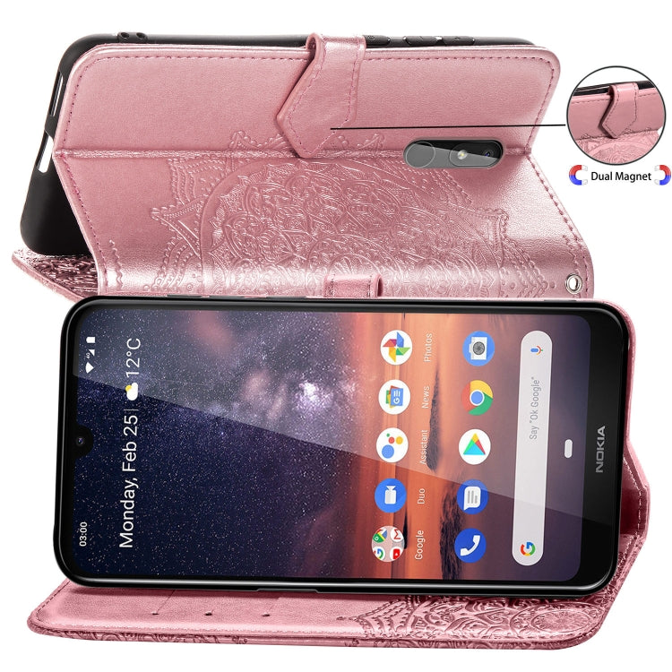 For Nokia 3.2 Halfway Mandala Embossing Pattern Horizontal Flip Leather Case with Holder & Card Slots & Wallet & Lanyard