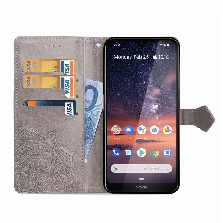 For Nokia 3.2 Halfway Mandala Embossing Pattern Horizontal Flip Leather Case with Holder & Card Slots & Wallet & Lanyard