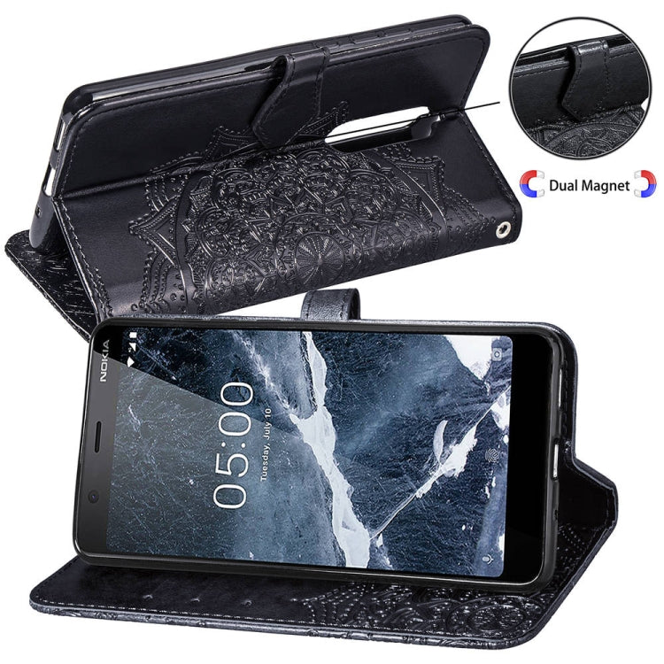 For Nokia 5.1 Halfway Mandala Embossing Pattern Horizontal Flip Leather Case with Holder & Card Slots & Wallet & Lanyard