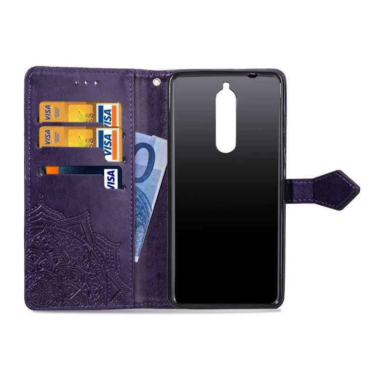 For Nokia 5.1 Halfway Mandala Embossing Pattern Horizontal Flip Leather Case with Holder & Card Slots & Wallet & Lanyard