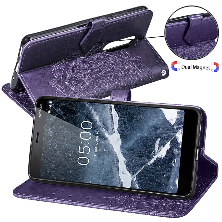 For Nokia 5.1 Halfway Mandala Embossing Pattern Horizontal Flip Leather Case with Holder & Card Slots & Wallet & Lanyard