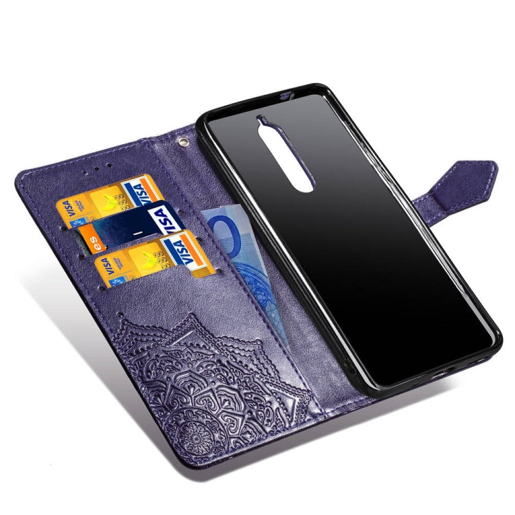 For Nokia 5.1 Halfway Mandala Embossing Pattern Horizontal Flip Leather Case with Holder & Card Slots & Wallet & Lanyard
