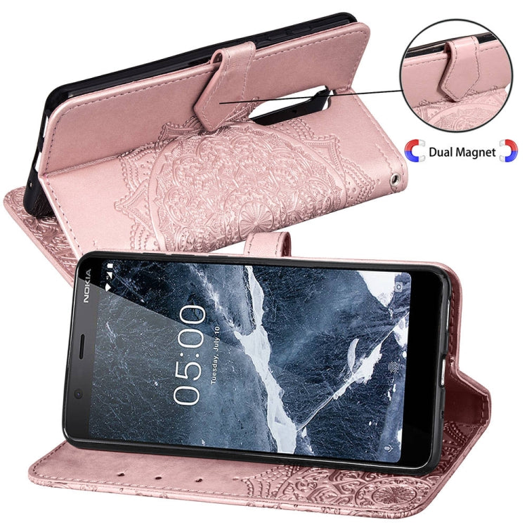 For Nokia 5.1 Halfway Mandala Embossing Pattern Horizontal Flip Leather Case with Holder & Card Slots & Wallet & Lanyard