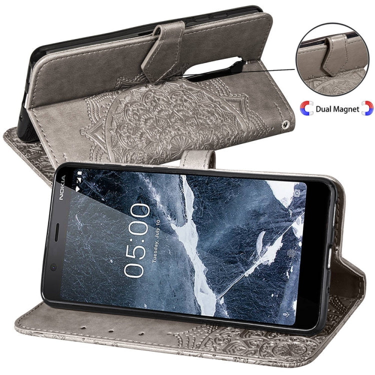 For Nokia 5.1 Halfway Mandala Embossing Pattern Horizontal Flip Leather Case with Holder & Card Slots & Wallet & Lanyard