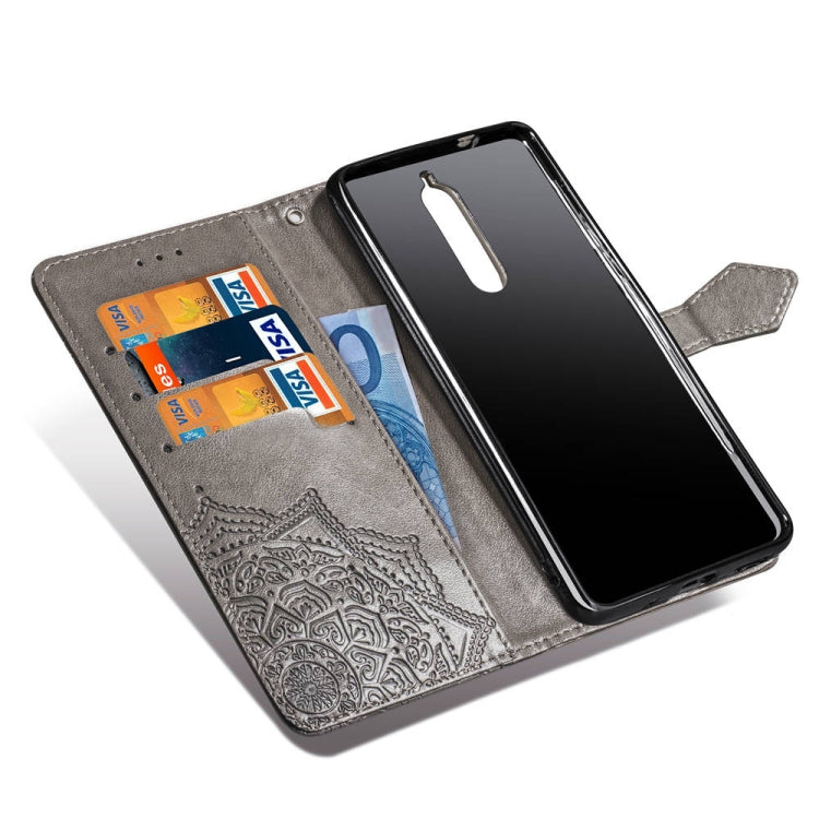 For Nokia 5.1 Halfway Mandala Embossing Pattern Horizontal Flip Leather Case with Holder & Card Slots & Wallet & Lanyard