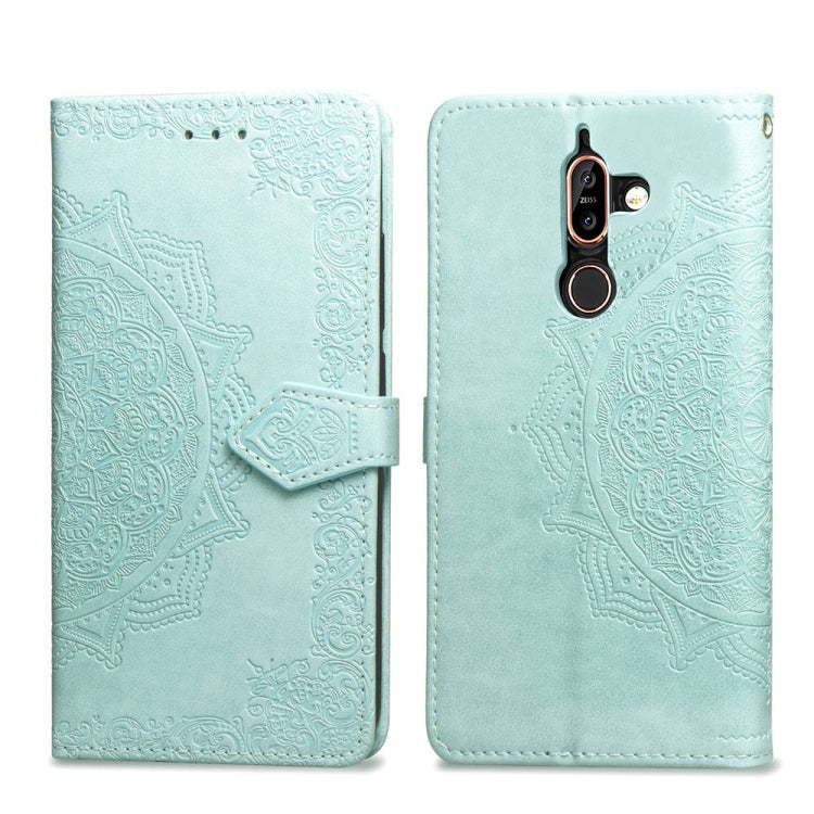For Nokia 7 Plus Halfway Mandala Embossing Pattern Horizontal Flip Leather Case with Holder & Card Slots & Wallet & Lanyard