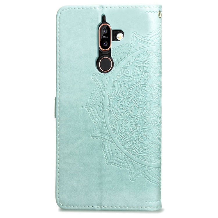 For Nokia 7 Plus Halfway Mandala Embossing Pattern Horizontal Flip Leather Case with Holder & Card Slots & Wallet & Lanyard
