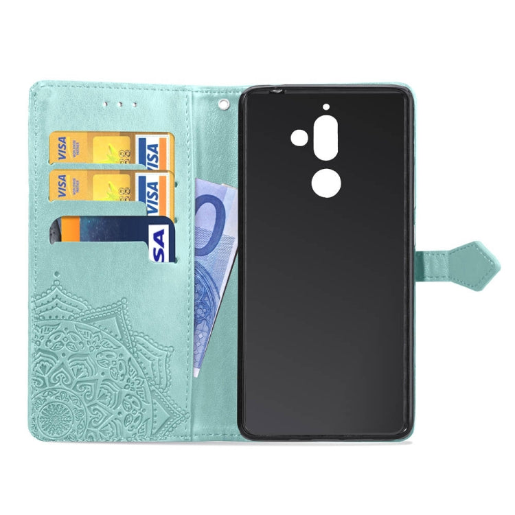 For Nokia 7 Plus Halfway Mandala Embossing Pattern Horizontal Flip Leather Case with Holder & Card Slots & Wallet & Lanyard