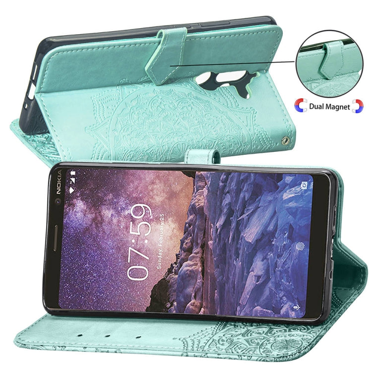 For Nokia 7 Plus Halfway Mandala Embossing Pattern Horizontal Flip Leather Case with Holder & Card Slots & Wallet & Lanyard